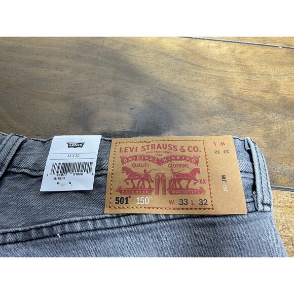 Levi's 501 150th Anniversary Button Fly 100% Cotton Gray Denim Jeans 33x32 NWT - Picture 7 of 10